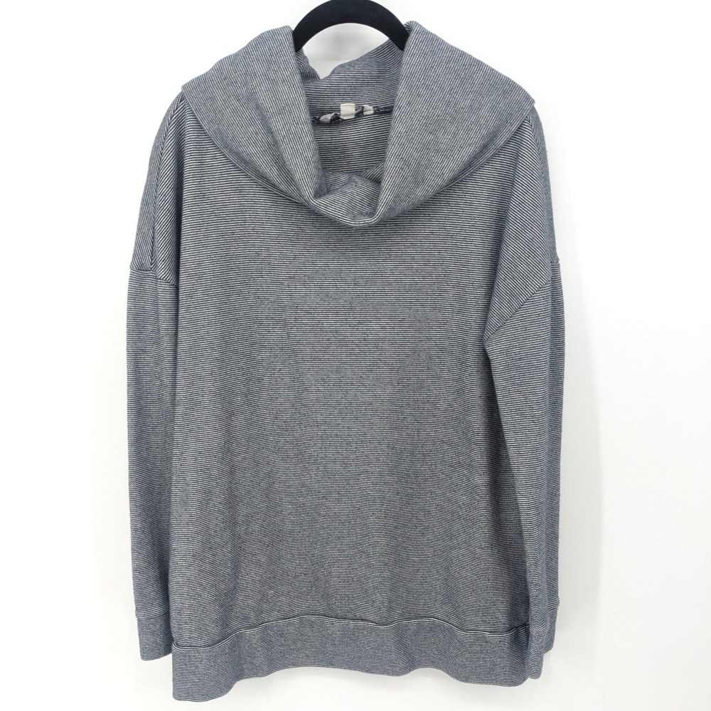 LL‎ Bean Signature Sweater Womens Medium Navy Blue Striped Cowl Neck Pullover